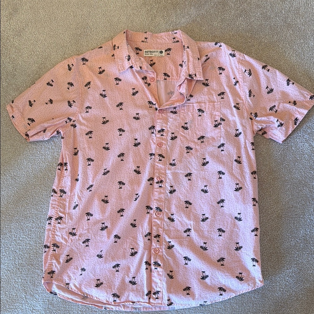 Retrofit Pink Casual Button Down Shirt with Bird Print